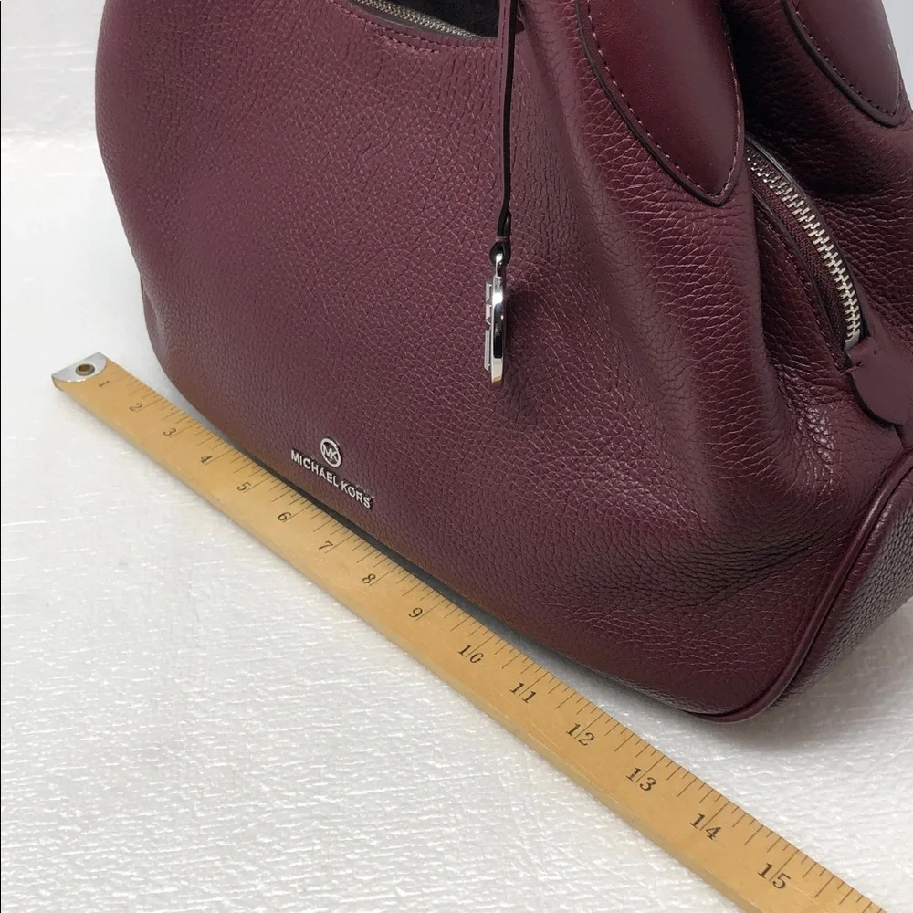 Michael Kors Kelsey Shoulder Tote Merlot Pebbled Leather SilverTone Hardware